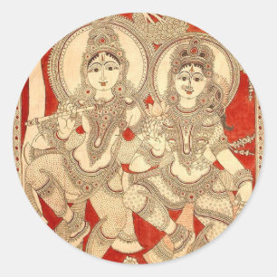 KUNST DES TANZEN-RADHA KRISHNA KALAMKARI VON RUNDER AUFKLEBER
