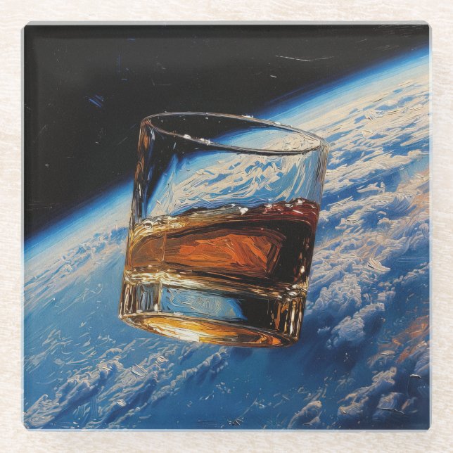 Kunst des Whiskeys: Im Weltraum (Gemälde Nr. 2) Glasuntersetzer (Vorderseite)