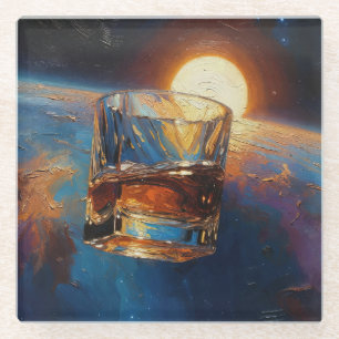 Kunst des Whiskeys: Im Weltraum (Gemälde Nr. 5) Glasuntersetzer