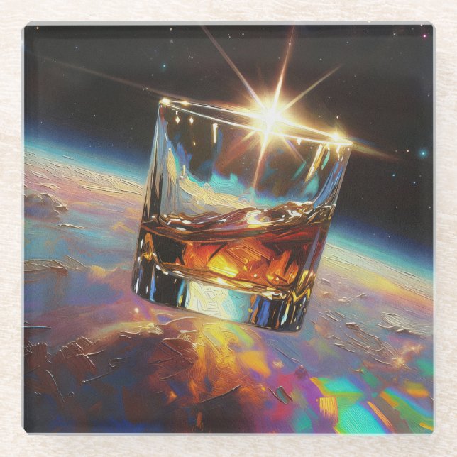 Kunst des Whiskeys: Im Weltraum (Gemälde Nr. 7) Glasuntersetzer (Vorderseite)