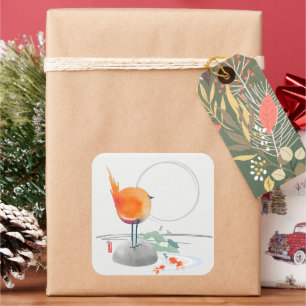 KUNST DES ZEN-Aquarellvogels Quadratischer Aufkleber