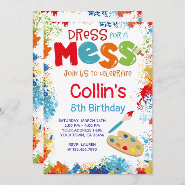 Kunst-Geburtstags-Party Einladung (Vorne/Hinten)