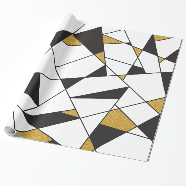 Kunst-Geometrie - schwarz und Weiß mit Gold Geschenkpapier (Ungerollt)