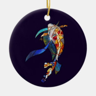 Kunst GlasKoi Fische VERZIERUNG Keramikornament