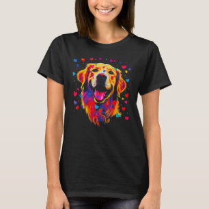 Kunst Golden Retriever Hund Blau Rotes Herz T-Shirt