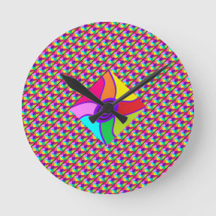 Kunst in leuchtend blendend gemischten Farben und Runde Wanduhr