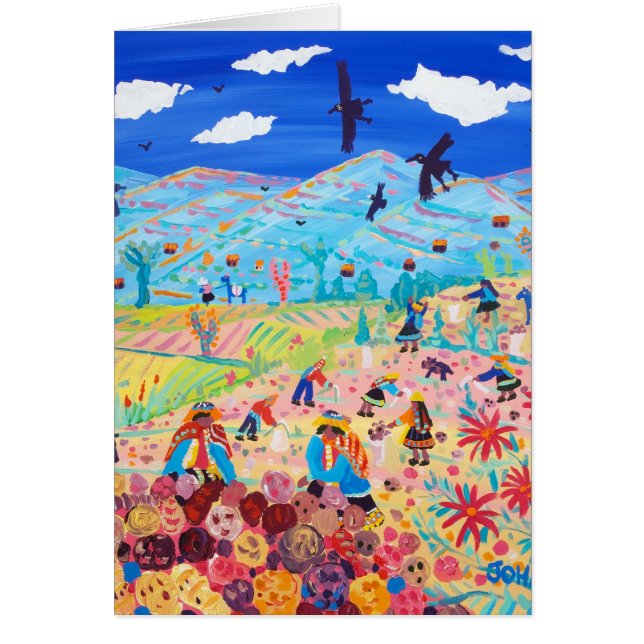 Kunst-Karte: Andenkartoffel-Pflücker, Amaru, Peru (Vorne)