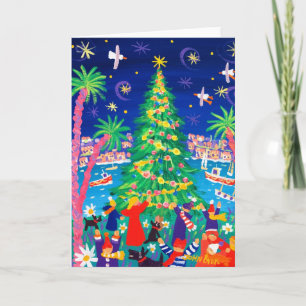 Kunst-Karte: Weihnachtslichter und Carol-Sänger Feiertagskarte
