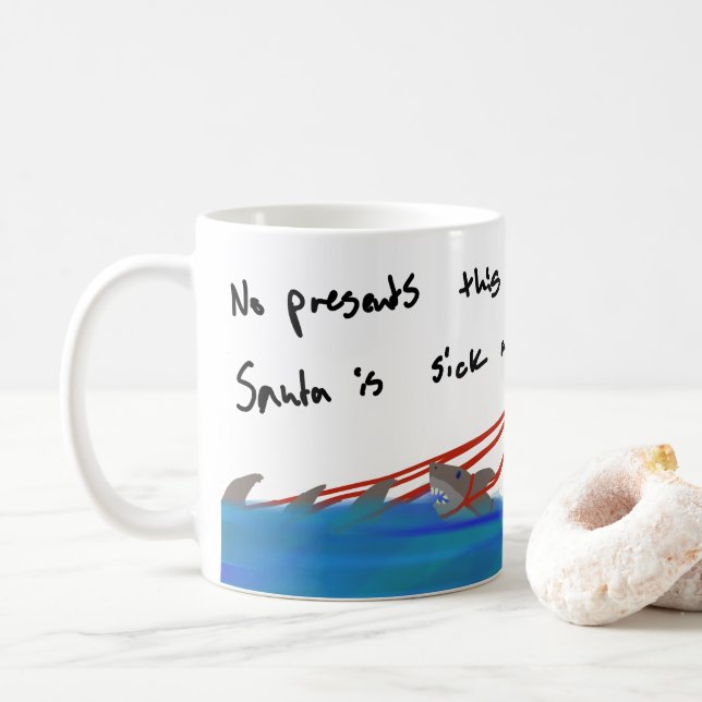 Kunst-modernes Weihnachten Haifisch-Sankt LOL Derp Kaffeetasse (Mit Donut)