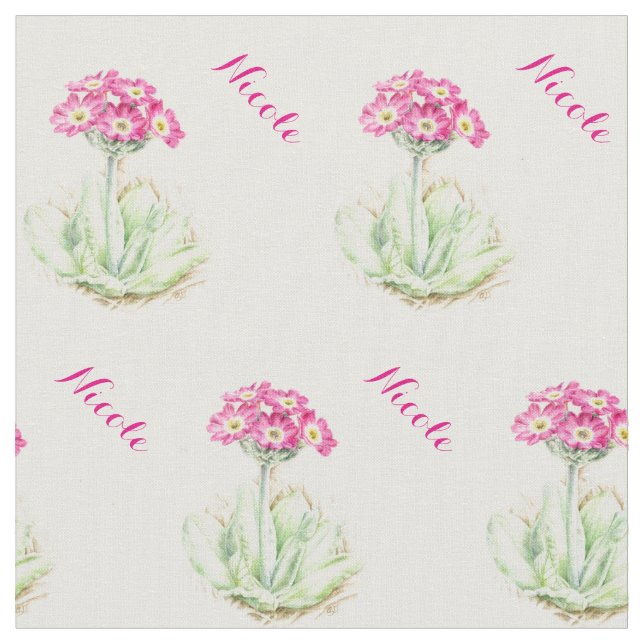 Kunst-Namengewebe des Primel-Aquarells botanisches Stoff (Nahaufnahme)