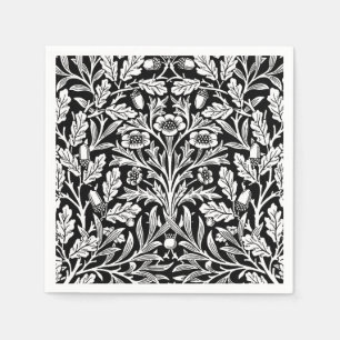 Kunst Nouveau Blumendamast, Schwarzweiss Serviette