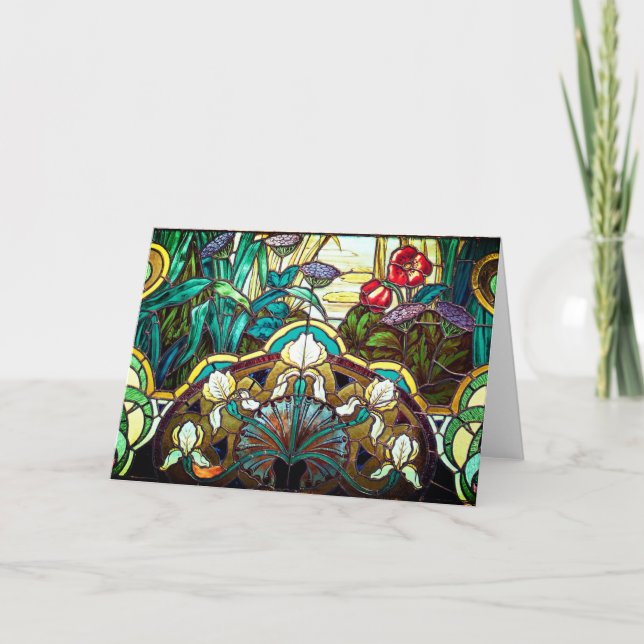 Kunst nouveau Buntglas mit Blumen Karte (Vorderseite)