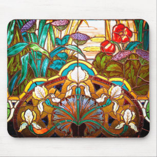 Kunst nouveau Buntglas mit Blumen Mousepad