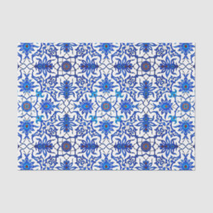 Kunst Nouveau chinesische Fliese - Kobalt-Blau u. Seidenpapier