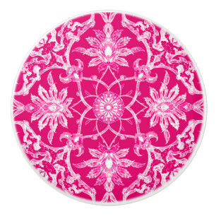 Kunst Nouveau chinesisches Muster - Fuschia Rosa Keramikknauf
