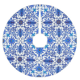 Kunst Nouveau chinesisches Muster - Kobalt-Blau u. Polyester Weihnachtsbaumdecke