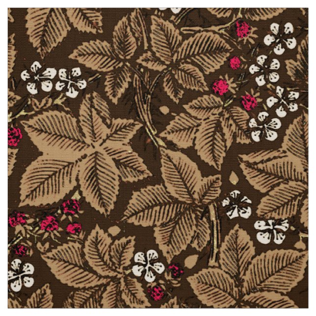 Kunst Nouveau Erdbeeren und Blätter, dunkles Brown Stoff (Muster)