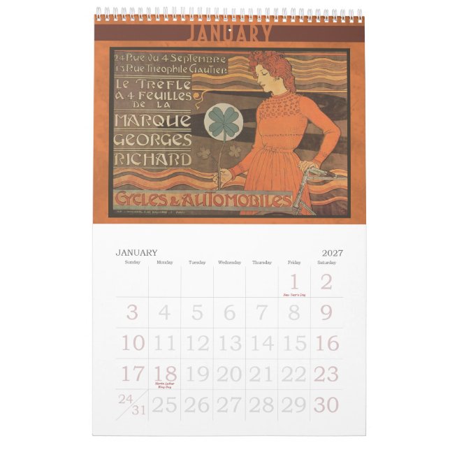 Kunst Nouveau Fahrrad-Kalender 2014 Vintag Kalender (Jan 2027)