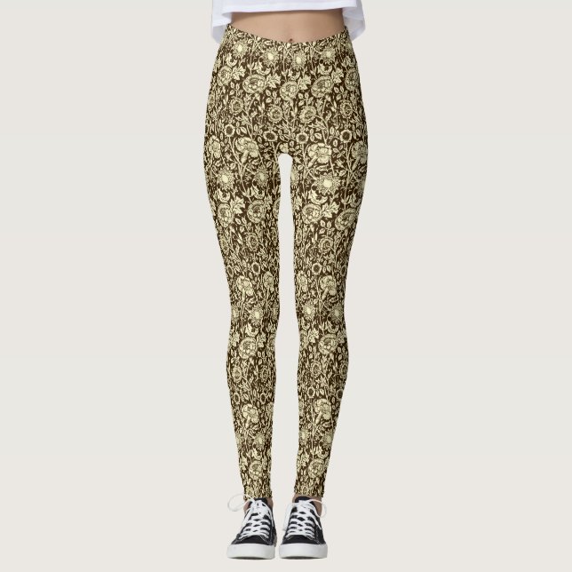 Kunst Nouveau Gartennelken-Damast, Brown und Creme Leggings (Vorderseite)