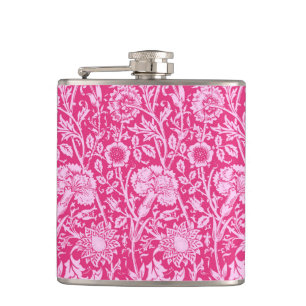 Kunst Nouveau Gartennelken-Damast, Fuchsien-Rosa Flachmann