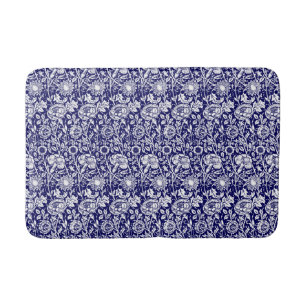 Kunst Nouveau Gartennelken-Damast, Indigo-Blau u. Badematte