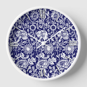 Kunst Nouveau Gartennelken-Damast, Marine und Wei Uhr