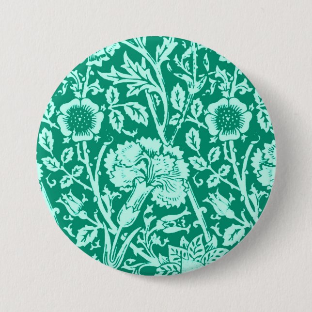 Kunst Nouveau Gartennelken-Damast, Türkis Button (Vorderseite)
