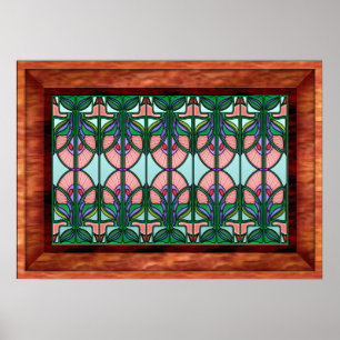 Kunst Nouveau gerahmtes beflecktes Glasfenster Poster
