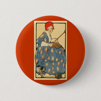 Kunst Nouveau - Mädchen, das mit ihrer Katze Button