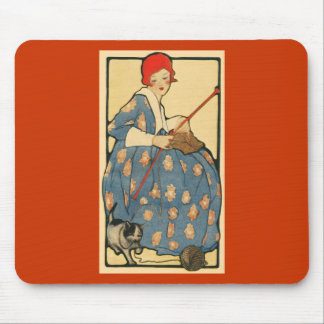 Kunst Nouveau - Mädchen, das mit ihrer Katze Mousepad