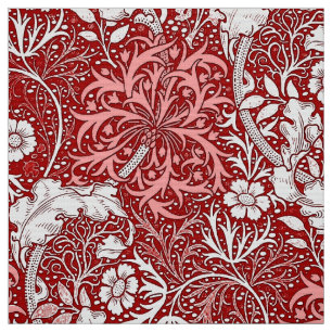 Kunst Nouveau Meerespflanze mit Blumen, tiefrot Stoff