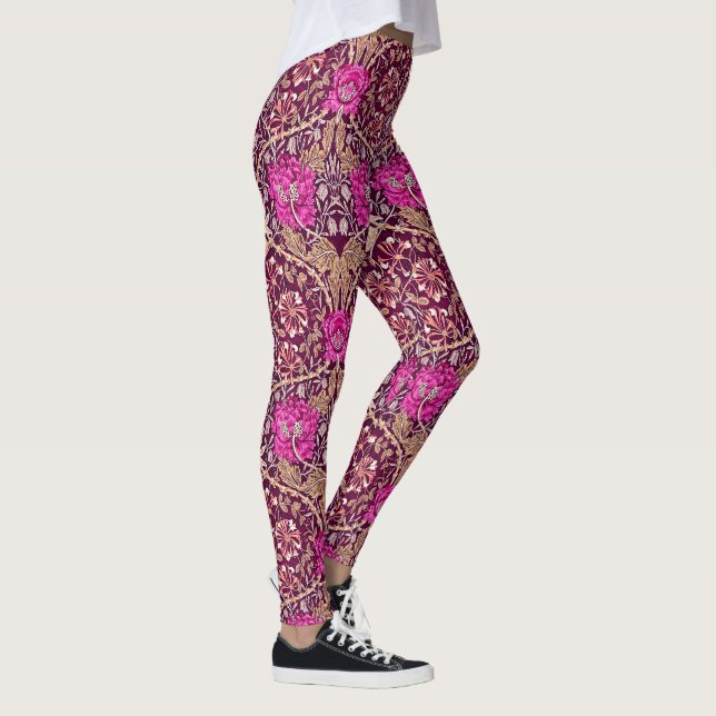 Kunst Nouveau mit Blumen, Pflaume, Beige und Deep Leggings (Rechts)