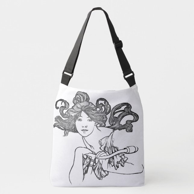 Kunst Nouveau Mucha Dame Bike Fashion Tote Bag Tragetaschen Mit Langen Trägern (Vorderseite)
