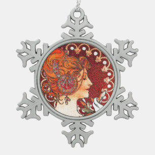 Kunst Nouveau Mucha Dame Snowflake Ornament