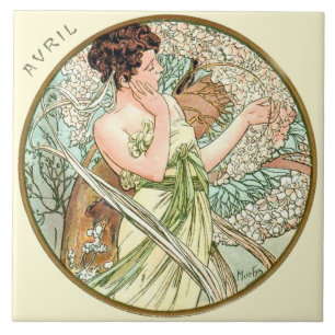 Kunst Nouveau Mucha Kalender April Fliese