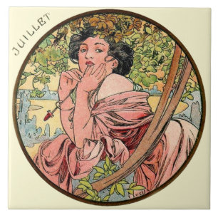 Kunst Nouveau Mucha Kalender Juli Fliese
