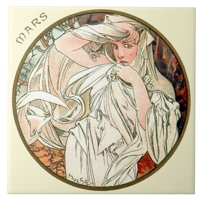 Kunst Nouveau Mucha Kalender-März Fliese (Vorderseite)
