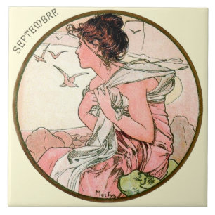 Kunst Nouveau Mucha Kalender September Fliese