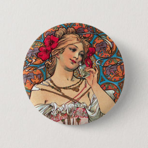 Kunst Nouveau - Mucha - Parfüm-Anzeige Button
