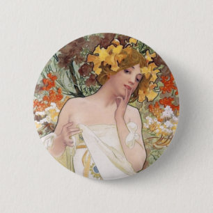 Kunst Nouveau - Mucha - Parfüm-Anzeige Button