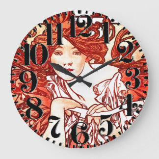 Kunst Nouveau Mucha Wanduhr Damen-Bike Big Number