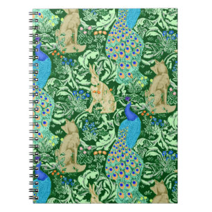 Kunst Nouveau Pfau-Druck, Kobalt-Blau u. Grün Notizblock
