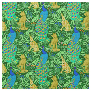 Kunst Nouveau Pfau-Druck, Kobalt-Blau u. Grün Stoff