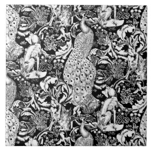 Kunst Nouveau Pfau-Druck, Schwarzweiss Fliese