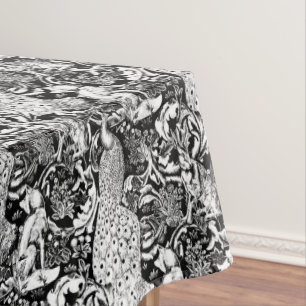 Kunst Nouveau Pfau-Druck, Schwarzweiss Tischdecke