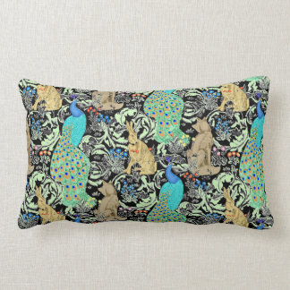 Kunst Nouveau Pfau-Druck, Türkis u. neutrale Lendenkissen