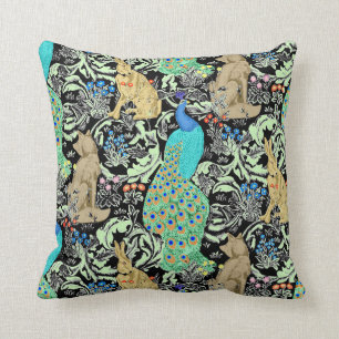 Kunst Nouveau Pfau, Türkis u. neutrale Personen Kissen