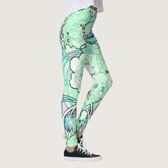 Kunst Nouveau Pfingstrosen-Blumen ganz über Leggings (Rechts)