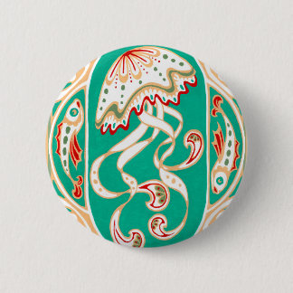 Kunst Nouveau Quallen 3-Zoll-Knopf-Türkisgold Button