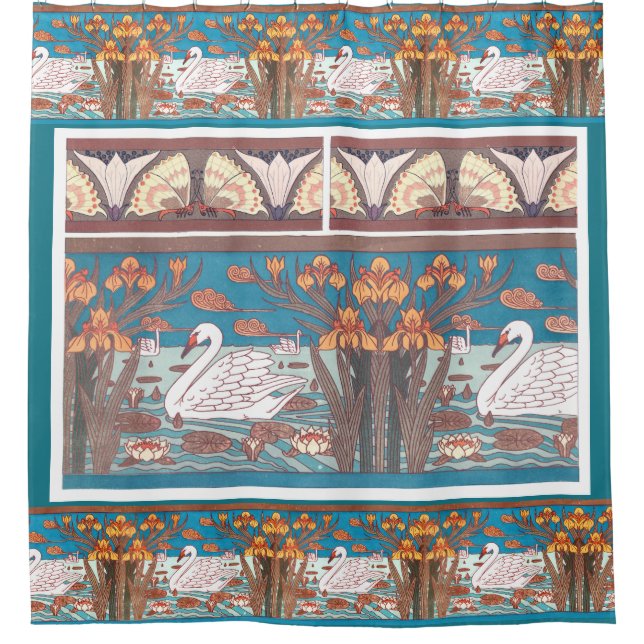 Kunst Nouveau Schwan-Vogel-Tier-Tier-Iris Duschvorhang (Vorderseite)